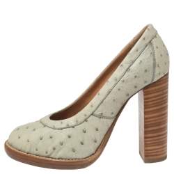 Chloe Mint Green Ostrich Leather Round-Toe Pumps Size 36