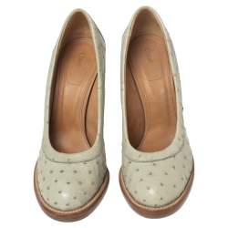 Chloe Mint Green Ostrich Leather Round-Toe Pumps Size 36