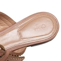 Pre Owned Chloe Beige Leather Lauren Buckle Strap Studded Mule Flats Size 36