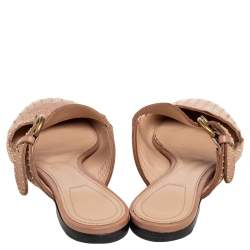 Pre Owned Chloe Beige Leather Lauren Buckle Strap Studded Mule Flats Size 36