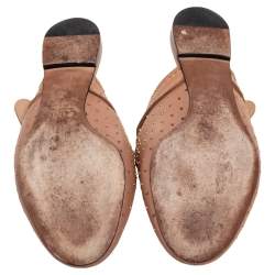 Pre Owned Chloe Beige Leather Lauren Buckle Strap Studded Mule Flats Size 36