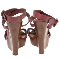 Pre Owned Chloe Red Leather Ankle Wrap  Wedge Sandals Size 40