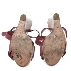 Pre Owned Chloe Red Leather Ankle Wrap  Wedge Sandals Size 40