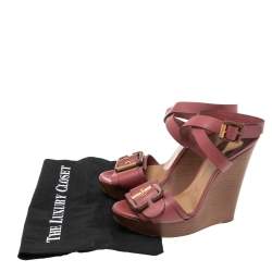 Pre Owned Chloe Red Leather Ankle Wrap  Wedge Sandals Size 40
