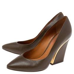 Pre Owned Chloe Brown Textured Leather Beckie Pumps Size 36
