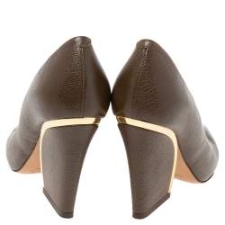 Pre Owned Chloe Brown Textured Leather Beckie Pumps Size 36