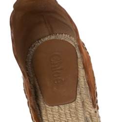 Pre Owned Chloe Tan Scalloped Lauren Suede Espadrille Wedge Ankle-Strap Sandals Size 40