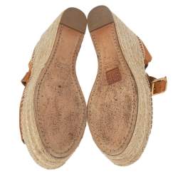 Pre Owned Chloe Tan Scalloped Lauren Suede Espadrille Wedge Ankle-Strap Sandals Size 40