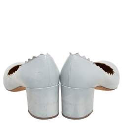 Pre Owned  Chloe Blue Leather Lauren Scallop Trim Block Heel Pumps Size 40