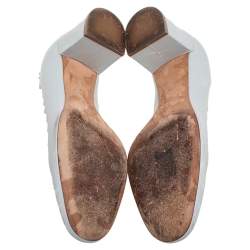 Pre Owned  Chloe Blue Leather Lauren Scallop Trim Block Heel Pumps Size 40