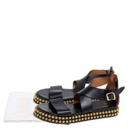 Chloe Black Leather Sawyer Embellished Ankle Strap Flat Sandals Size 40