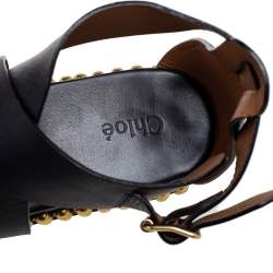 Chloe Black Leather Sawyer Embellished Ankle Strap Flat Sandals Size 40