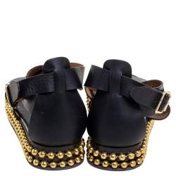 Chloe Black Leather Sawyer Embellished Ankle Strap Flat Sandals Size 40
