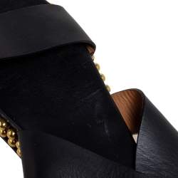 Chloe Black Leather Sawyer Embellished Ankle Strap Flat Sandals Size 40