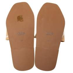 Pre Owned Chloé Ivory Canvas Logo Woody Flat Mules Size 38