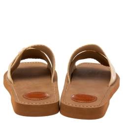 Pre Owned Chloé Ivory Canvas Logo Woody Flat Mules Size 38