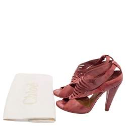 Chloe  Pink Leather Caged  Block Heel Sandals Size  38