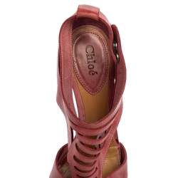 Chloe  Pink Leather Caged  Block Heel Sandals Size  38