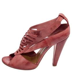 Chloe  Pink Leather Caged  Block Heel Sandals Size  38