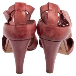 Chloe  Pink Leather Caged  Block Heel Sandals Size  38