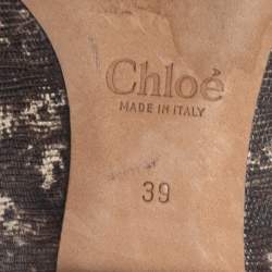 Pre Owned Chloe Two-Tone Lizard Embossed Scalloped Leather Pointed-Toe Ballet Flats Size 39