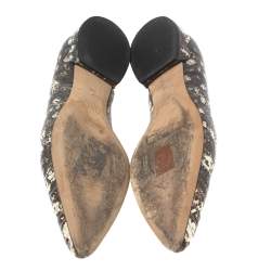 Pre Owned Chloe Two-Tone Lizard Embossed Scalloped Leather Pointed-Toe Ballet Flats Size 39