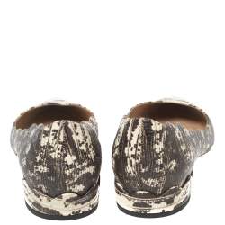 Pre Owned Chloe Two-Tone Lizard Embossed Scalloped Leather Pointed-Toe Ballet Flats Size 39