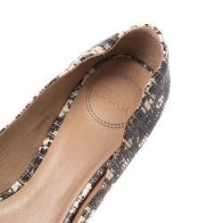 Pre Owned Chloe Two-Tone Lizard Embossed Scalloped Leather Pointed-Toe Ballet Flats Size 39