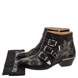 Pre Owned Chloe Black Studded Leather Ankle Boots Size 39