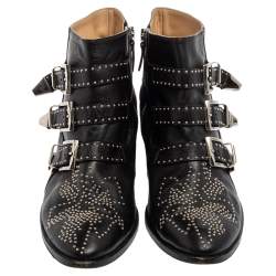 Pre Owned Chloe Black Studded Leather Ankle Boots Size 39