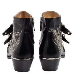 Pre Owned Chloe Black Studded Leather Ankle Boots Size 39