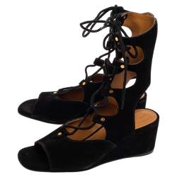 Pre Owned Chloe Black Suede Gladiator Wedge Sandals Size 39