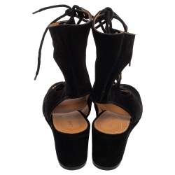 Pre Owned Chloe Black Suede Gladiator Wedge Sandals Size 39