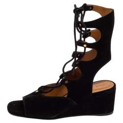 Pre Owned Chloe Black Suede Gladiator Wedge Sandals Size 39