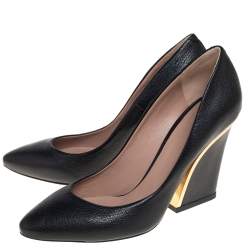 Pre Owned Chloe Black Leather Beckie Pumps Size 36.5 