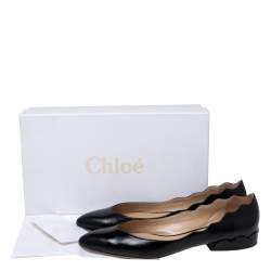Pre Owned Chloe Black Leather Lauren Scalloped Ballet Flats Size 40.5