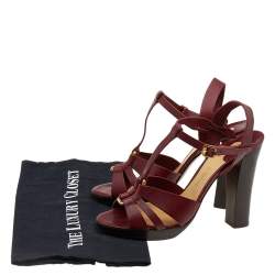 Pre Owned Chloe Burgundy Leather Ankle Strap Sandals Size 39.5