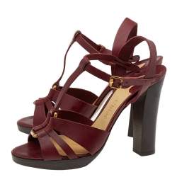 Pre Owned Chloe Burgundy Leather Ankle Strap Sandals Size 39.5