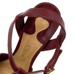 Pre Owned Chloe Burgundy Leather Ankle Strap Sandals Size 39.5