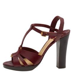 Pre Owned Chloe Burgundy Leather Ankle Strap Sandals Size 39.5