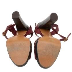 Pre Owned Chloe Burgundy Leather Ankle Strap Sandals Size 39.5
