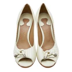 Pre Owned Chloe Cream Leather Peep Toe Pumps Size 37