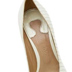 Pre Owned Chloe Cream Leather Peep Toe Pumps Size 37