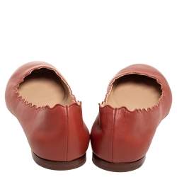 Pre Owned Chloe Orange Leather Lauren Scalloped Ballet Flats Size 38.5