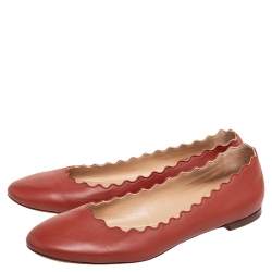 Pre Owned Chloe Orange Leather Lauren Scalloped Ballet Flats Size 38.5
