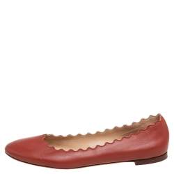 Pre Owned Chloe Orange Leather Lauren Scalloped Ballet Flats Size 38.5