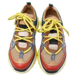 Pre Owned Chloe Multicolor  Leather And Mesh Panel Sneakers Size 38