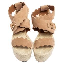 Pre Owned Chloe Dusty Pink Scalloped Suede Lauren Espadrille Wedge Sandals Size 39