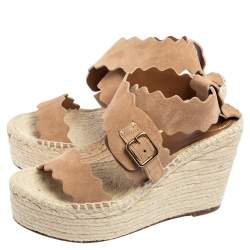 Pre Owned Chloe Dusty Pink Scalloped Suede Lauren Espadrille Wedge Sandals Size 39