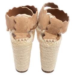 Pre Owned Chloe Dusty Pink Scalloped Suede Lauren Espadrille Wedge Sandals Size 39